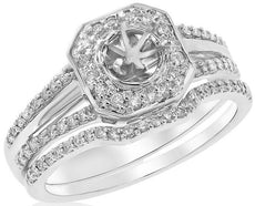 .36CT DIAMOND 14KT WHITE GOLD 3D ROUND SEMI MOUNT ENGAGEMENT WEDDING RING SET