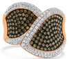 LARGE 1.37CT WHITE & MOCHA DIAMOND 14KT ROSE GOLD MULTI ROW LOVE KNOT FUN RING