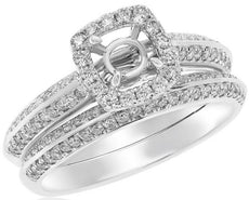 .69CT DIAMOND 14K WHITE GOLD ROUND SQUARE SEMI MOUNT ENGAGEMENT WEDDING RING SET