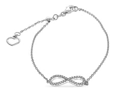ESTATE .14CT DIAMOND 14KT WHITE GOLD 3D INFINITY HEART LOVE BRACELET