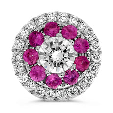 ESTATE .74CT DIAMOND & AAA PINK SAPPHIRE 14KT WHITE GOLD 3D FLOWER STUD EARRINGS