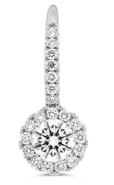 ESTATE .92CT DIAMOND 14KT WHITE GOLD 3D ROUND HALO LEVERBACK HANGING EARRINGS