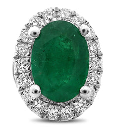 ESTATE 1.11CT DIAMOND & AAA EMERALD 18KT WHITE GOLD OVAL & ROUND STUD EARRINGS