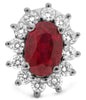 ESTATE 1.38CT DIAMOND & AAA RUBY 18KT WHITE GOLD 3D OVAL & ROUND STUD EARRINGS