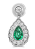 1.2CT DIAMOND & AAA EMERALD 18K WHITE GOLD PEAR SHAPE TEAR DROP HANGING EARRINGS