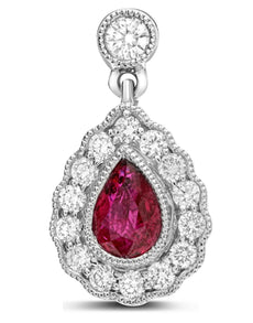 1.24CT DIAMOND & AAA RUBY 18KT WHITE GOLD PEAR SHAPE TEAR DROP HANGING EARRINGS