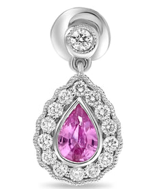 1.36CT DIAMOND & AAA PINK SAPPHIRE 18KT WHITE GOLD PEAR SHAPE HANGING EARRINGS