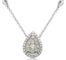 .33CT DIAMOND 14KT 2 TONE GOLD 3D CLUSTER TEAR DROP BY THE YARD LOVE NECKLACE