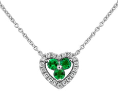 .43CT DIAMOND & AAA TSAVORITE 14KT WHITE GOLD 3 STONE HEART SHAPE LOVE NECKLACE