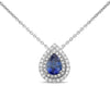1.15CT DIAMOND & AAA SAPPHIRE 18K WHITE GOLD 3D PEAR SHAPE & ROUND HALO NECKLACE