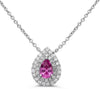 .73CT DIAMOND & AAA PINK SAPPHIRE 18K WHITE GOLD PEAR SHAPE DOUBLE HALO NECKLACE