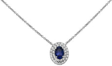 .68CT DIAMOND & AAA SAPPHIRE 18K WHITE GOLD 3D OVAL & ROUND DOUBLE HALO NECKLACE