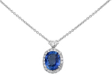 2.08CT DIAMOND & AAA SAPPHIRE 18KT WHITE GOLD OVAL & ROUND FLOWER LOVE NECKLACE