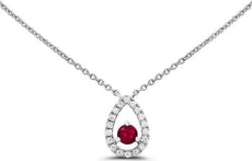 .36CT DIAMOND & AAA RUBY 14KT WHITE GOLD ROUND TEAR DROP SOLITAIRE LOVE NECKLACE