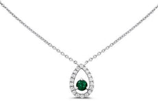 .32CT DIAMOND & AAA EMERALD 14KT WHITE GOLD ROUND TEAR DROP SOLITAIRE NECKLACE
