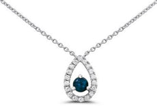 .33CT DIAMOND & AAA SAPPHIRE 14KT WHITE GOLD ROUND TEAR DROP SOLITAIRE NECKLACE