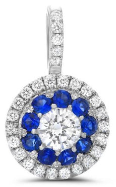 .51CT DIAMOND & AAA SAPPHIRE 14K WHITE GOLD CLASSIC FLOWER LOVE FLOATING PENDANT