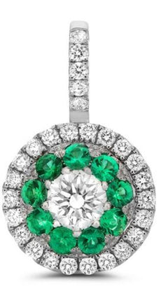 .45CT DIAMOND & AAA EMERALD 14KT WHITE GOLD CLASSIC FLOWER LOVE FLOATING PENDANT