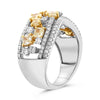 2.15CT WHITE & YELLOW DIAMOND 18K WHITE GOLD CUSHION MULTI ROW ANNIVERSARY RING