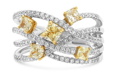 1.51CT WHITE&YELLOW DIAMOND 18K WHITE GOLD CRISS CROSS INFINITY ANNIVERSARY RING