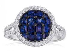 1.84CT DIAMOND & SAPPHIRE 14KT WHITE & BLACK GOLD ROUND & SQUARE INVISIBLE RING