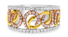 ESTATE WIDE .69CT DIAMOND 14K TRI COLOR GOLD 3D MULTI LOVE KNOT ANNIVERSARY RING