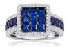 2.27CT DIAMOND & AAA SAPPHIRE 14K WHITE & BLACK GOLD 3D ROUND & SQUARE HALO RING