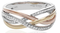 ESTATE .17CT DIAMOND 14KT TRI COLOR GOLD 3D CRISS CROSS INFINITY LOVE RING