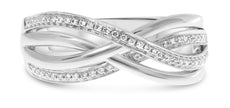ESTATE .17CT DIAMOND 14KT WHITE GOLD 3D MULTI ROW CRISS CROSS INFINITY LOVE RING