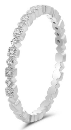 ESTATE .03CT DIAMOND 14K WHITE GOLD 3D ROUND & SQUARE CLASSIC ETERNITY FUN RING