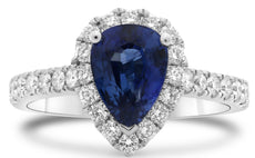 2.57CT DIAMOND & AAA SAPPHIRE 18KT WHITE GOLD PEAR SHAPE & ROUND ENGAGEMENT RING