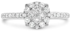 .75CT DIAMOND 14KT WHITE GOLD 3D ROUND & PRINCESS FLOWER FRIENDSHIP LOVE RING