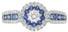 .89CT DIAMOND & AAA SAPPHIRE 14KT WHITE GOLD ROUND HALO FLOWER ENGAGEMENT RING