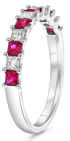 .91CT DIAMOND & AAA RUBY 14KT WHITE GOLD 3D PRINCESS CLASSIC ANNIVERSARY RING