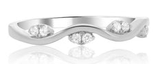 ESTATE .09CT DIAMOND 14KT WHITE GOLD 3D ROUND MARQUISE SHAPE WAVE FUN RING