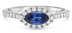 1.13CT DIAMOND & AAA SAPPHIRE 18KT WHITE GOLD MARQUISE & ROUND ENGAGEMENT RING