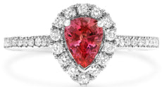 1.24CT DIAMOND & AAA RUBY 18K WHITE GOLD PEAR SHAPE & ROUND HALO ENGAGEMENT RING