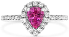 1.24CT DIAMOND & AAA PINK SAPPHIRE 18KT WHITE GOLD CLASSIC HALO ENGAGEMENT RING