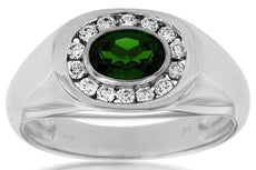 1.25CT DIAMOND & AAA GREEN GARNET 14KT WHITE GOLD OVAL BEZEL CHANNEL MENS RING