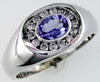 1.15CT DIAMOND & AAA TANZANITE 14KT WHITE GOLD 3D OVAL & ROUND CLASSIC MENS RING