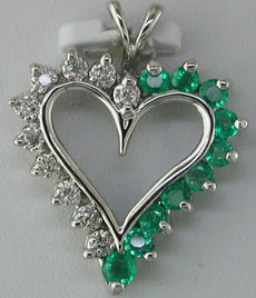 .68CT DIAMOND & AAA EMERALD 14KT WHITE GOLD 3D CLASSIC OPEN HEART LOVE PENDANT