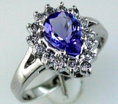 1.5CT DIAMOND & AAA TANZANITE 14K WHITE GOLD PEAR SHAPE & ROUND CLASSIC FUN RING