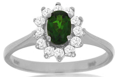 0.72CT DIAMOND & AAA RUSSALITE 14KT WHITE GOLD 3D OVAL & ROUND FLOWER LOVE RING