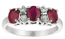 1.26CT DIAMOND & AAA RUBY 14KT WHITE GOLD OVAL & ROUND 3 STONE ANNIVERSARY RING