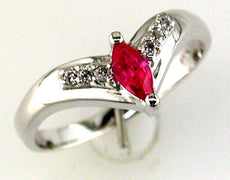 .27CT DIAMOND & AAA RUBY 14KT WHITE GOLD 3D MARQUISE & ROUND V SHAPE FUN RING