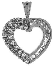 1.40CT DIAMOND 14KT WHITE GOLD 3D ROUND & BAGUETTE OPEN HEART FLOATING PENDANT