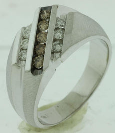 0.50CT WHITE & MOCHA DIAMOND 14KT WHITE GOLD 3D DIAGONAL MATTE & SHINY MENS RING