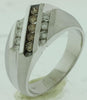 0.50CT WHITE & MOCHA DIAMOND 14KT WHITE GOLD 3D DIAGONAL MATTE & SHINY MENS RING