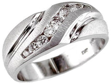 WIDE .40CT DIAMOND 14KT WHITE GOLD MATTE & SHINY WEDDING ANNIVERSARY MEN'S RING