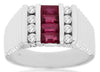 1.19CT DIAMOND & AAA RUBY 14K WHITE GOLD EMERALD CUT & ROUND MULTI ROW MENS RING